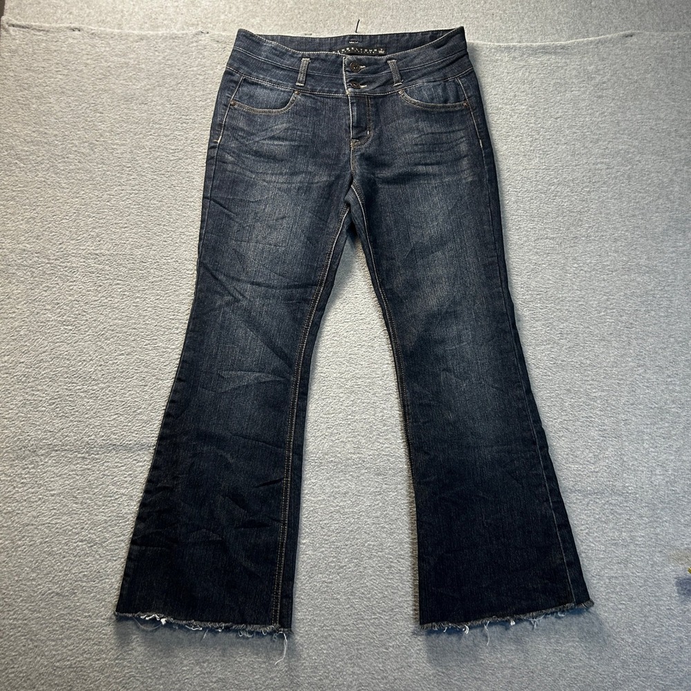 Flare Jeans Womens Size 7 Dark Wash Blue Raw Hem Stretch Denim Tinseltown